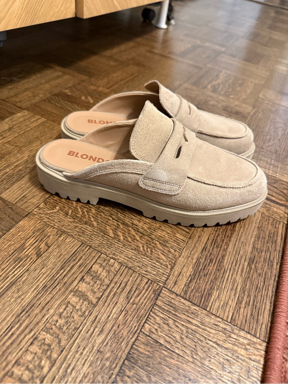 Blondo Beige Suede Penny Loafer Mules